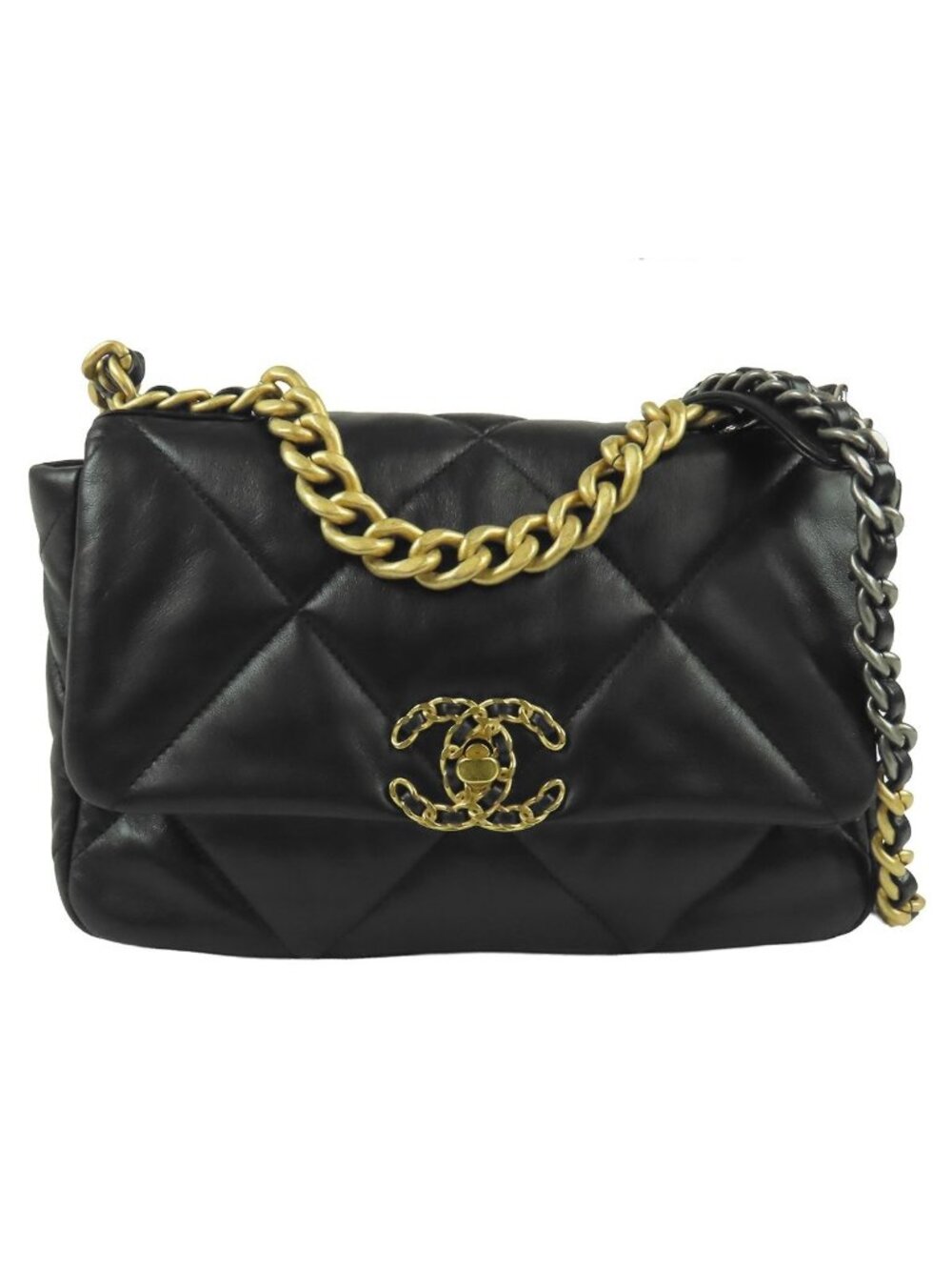 Chanel 19 Black Gold Silver Lambskin 2-Way Chain Shoulder Bag